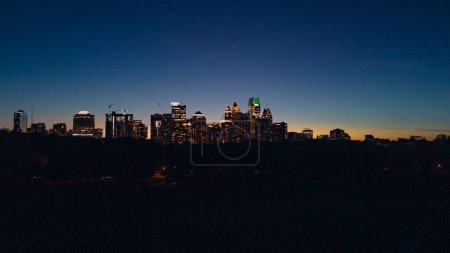 Panoramic aerial view of Atlanta skyline shot from Piedmont park during sunset