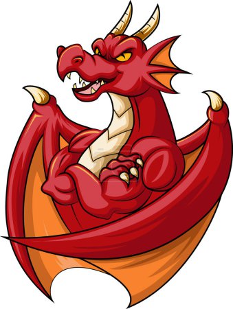 Téléchargez les illustrations : Vector Illustration of Angry red dragon mascot character - en licence libre de droit