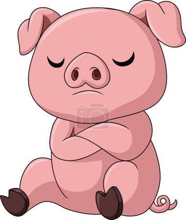 Illustration for Vector illustration of Cute sad pig cartoon on white background - Royalty Free Image