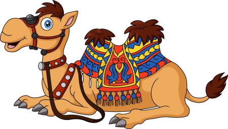 Illustration for Vector illustration of Cute camel cartoon with saddlery - Royalty Free Image