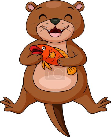 Illustration for Vector illustration of Cute otter cartoon with fish - Royalty Free Image