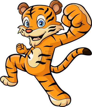 Vektor-Illustration von Cute Tiger Cartoon posiert auf weißem Hintergrund