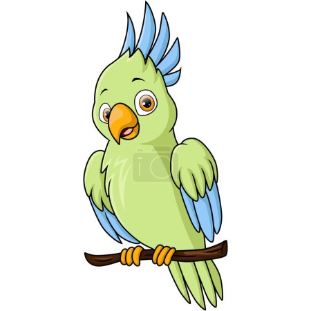 Téléchargez les illustrations : Illustration vectorielle de Cacatoès mignon oiseau dessin animé sur branche d'arbre - en licence libre de droit