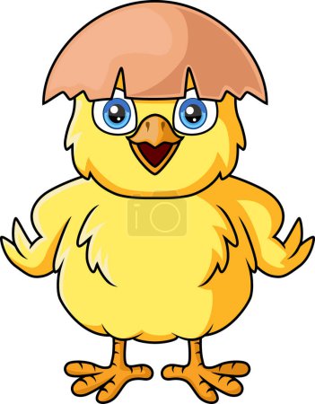 Ilustración de Ilustración vectorial de dibujos animados lindo polluelo con huevo agrietado - Imagen libre de derechos