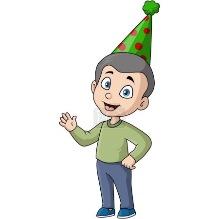 Téléchargez les illustrations : Illustration vectorielle de Mignon petit garçon dessin animé portant chapeau de fête - en licence libre de droit