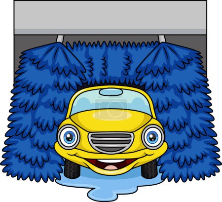 Téléchargez les illustrations : Illustration vectorielle du service de lavage automatique avec brosses bleues - en licence libre de droit