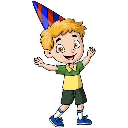 Téléchargez les illustrations : Illustration vectorielle de Mignon petit garçon dessin animé portant chapeau de fête - en licence libre de droit