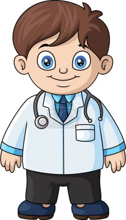 Téléchargez les photos : Illustration vectorielle de Mignon médecin garçon dessin animé sur fond blanc - en image libre de droit