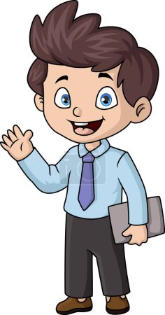 Téléchargez les photos : Illustration vectorielle de dessin animé masculin mignon enseignant tenant un livre - en image libre de droit