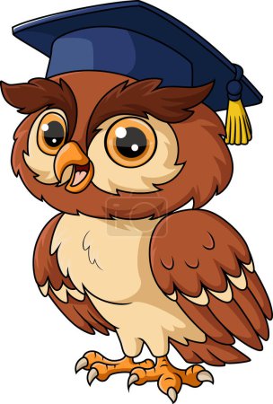 Téléchargez les photos : Illustration vectorielle du dessin animé Chouette mignonne portant une casquette de graduation - en image libre de droit