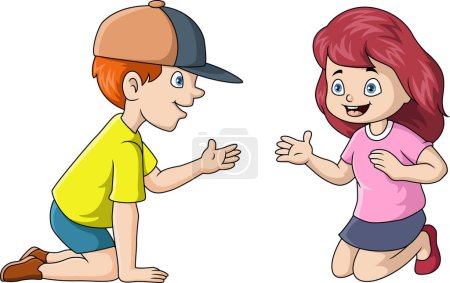 Téléchargez les photos : Illustration vectorielle de Mignon garçon et fille dessin animé serrant la main - en image libre de droit