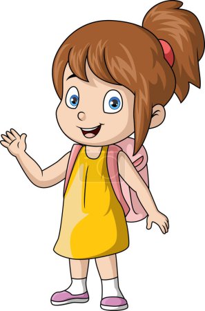 Téléchargez les photos : Illustration vectorielle de Mignonne petite fille dessin animé avec sac à dos - en image libre de droit