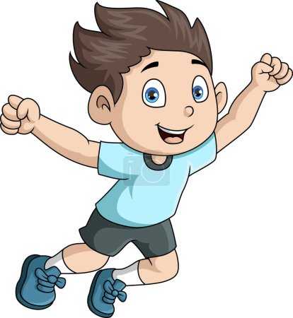 Téléchargez les photos : Illustration vectorielle de mignon petit garçon dessin animé sautant - en image libre de droit