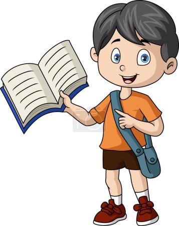 Téléchargez les photos : Illustration vectorielle de Mignon petit garçon dessin animé tenant un livre - en image libre de droit