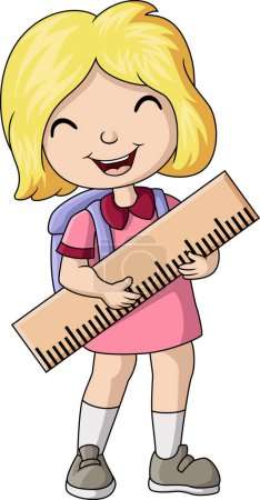 Téléchargez les photos : Illustration vectorielle de Mignonne petite fille dessin animé tenant une grande règle - en image libre de droit