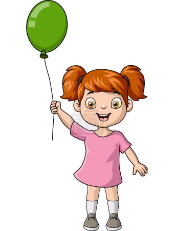 Téléchargez les photos : Illustration vectorielle de Mignonne petite fille dessin animé tenant ballon - en image libre de droit