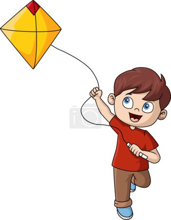 Téléchargez les photos : Illustration vectorielle de Mignon petit garçon dessin animé jouant un cerf-volant - en image libre de droit