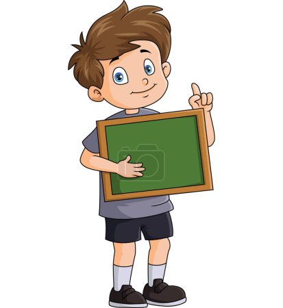 Téléchargez les photos : Illustration vectorielle de Mignon petit garçon dessin animé tenant tableau blanc - en image libre de droit