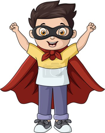 Téléchargez les photos : Illustration vectorielle de Mignon petit garçon dessin animé portant costume de super-héros - en image libre de droit