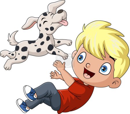 Téléchargez les photos : Illustration vectorielle de Mignon petit garçon dessin animé jouant son chien - en image libre de droit