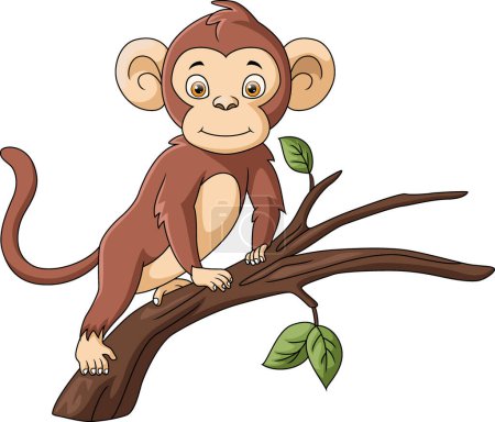 Téléchargez les photos : Illustration vectorielle de Mignon singe dessin animé sur branche d'arbre - en image libre de droit