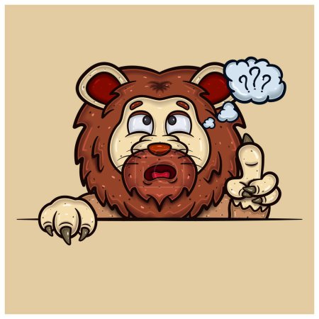 Confused Face Expression With Lion Cartoon.