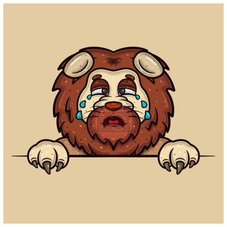 Crying Face Expression With Lion Cartoon.