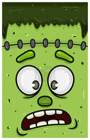 Illustration for Disbelieving Expression of Frankenstein Face Character Cartoon. Wallpaper, Cover, Label and Packaging Design. - Royalty Free Image