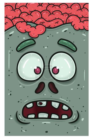 Illustration for Disbelieving Expression of Zombie Face Character Cartoon. Wallpaper, Cover, Label and Packaging Design. - Royalty Free Image