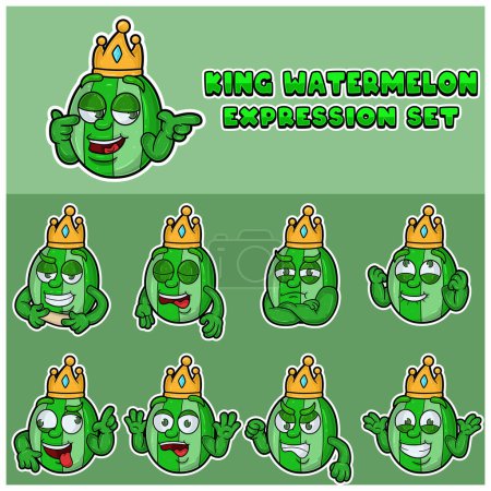 Karikatur von King Watermelon Expression Set mit Krone. 