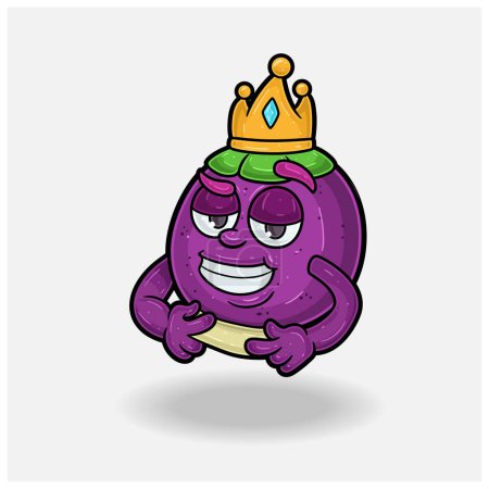 Love struck expression with Mangosteen Fruit Crown Mascot Character Cartoon. 