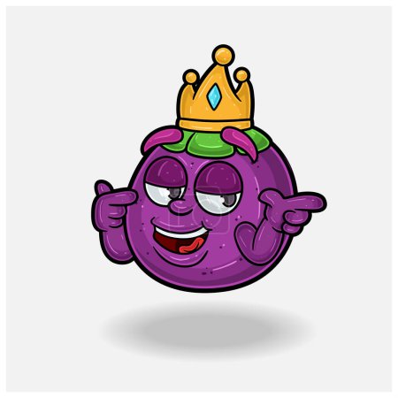 Smug expression with Mangosteen Fruit Crown Mascot Character Cartoon. 