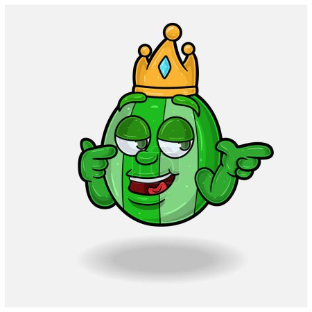 Smug expression avec mascotte de melon d'eau Fruit Couronne caractère dessin animé. 