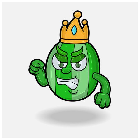 Wütender Gesichtsausdruck mit Wassermelone Fruit Crown Mascot Character Cartoon.