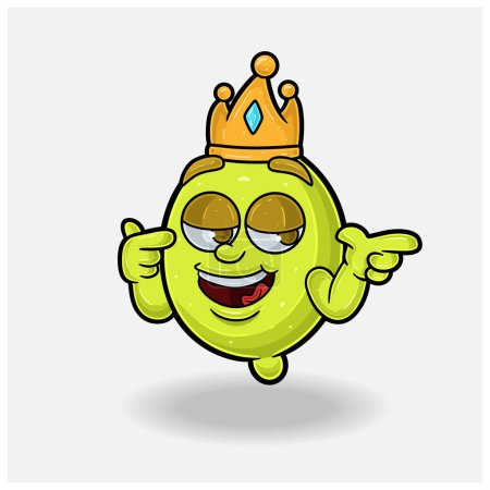 Smug expression avec citron Fruit Couronne mascotte personnage dessin animé. 