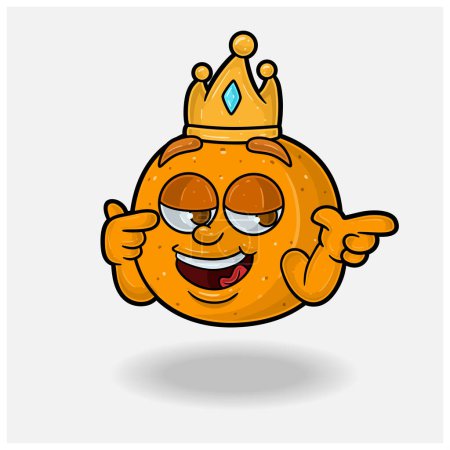 Smug expression avec Orange Fruit Couronne mascotte caractère dessin animé. 