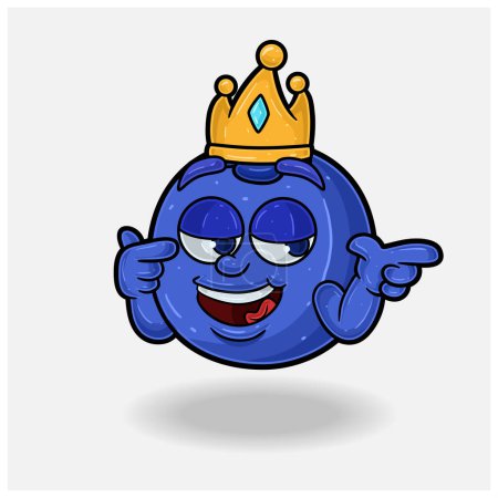 Smug expression with Blueberry Fruit Crown Mascot Character Cartoon. 