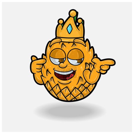 Mascotte d'expression Smug avec Couronne d'ananas Caractère Caricature. 