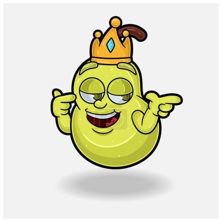 Smug expression with Pear Fruit Crown Mascot Character Cartoon. 