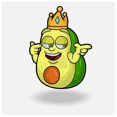 Smug expression avec mascotte de Avocat Fruit Couronne caractère dessin animé.