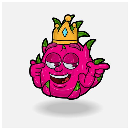 Smug expression with Dragon Fruit Crown Mascot Character Cartoon. 
