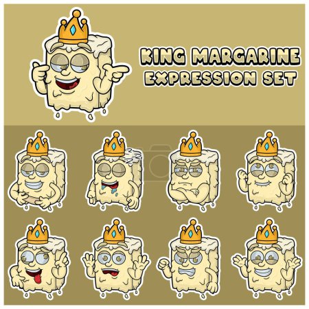Margarine Expression Set vorhanden. Maskottchen-Zeichentrickfigur für Geschmack, Stamm, Etikett und Verpackungsprodukt. 