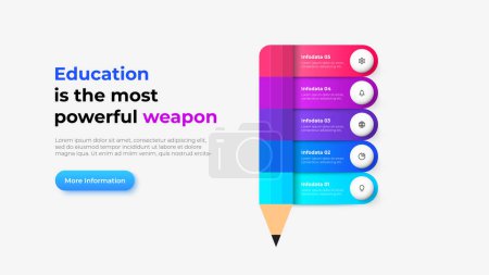 Illustration for Education infographic template. Pencil with 5 rounded elements. - Royalty Free Image