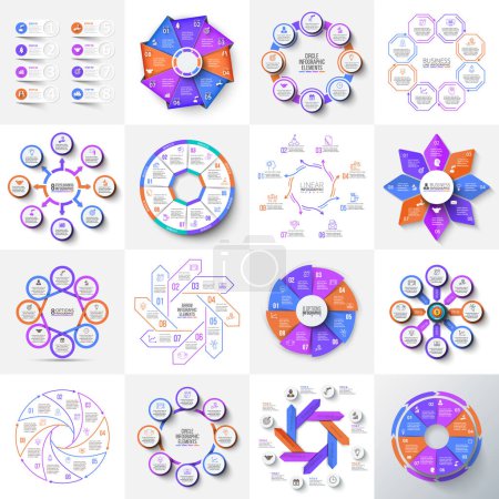 Illustration for Big set of arrows, octagons, circles and cycle elements infographic templates with 8 options. - Royalty Free Image