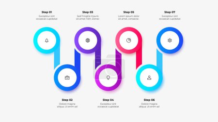 Ilustración de Concept of 7 steps of business timeline. Creative infographic design template. - Imagen libre de derechos
