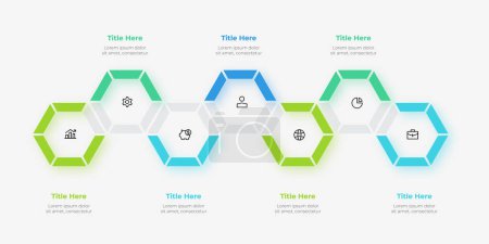Téléchargez les illustrations : Seven hexagons arranged in a row. Infographic elements. Timeline business development process. - en licence libre de droit
