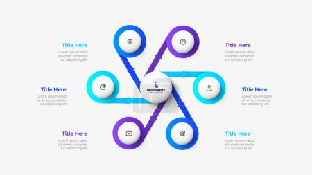 Illustration for Cycle diagram with 6 options or steps. Slide for business presentation. Infographic template. - Royalty Free Image