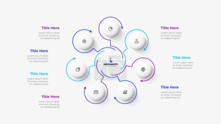 Illustration for Cycle infographic with thin line arrows and circles. Business template with 7 options. - Royalty Free Image