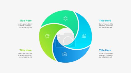 Illustration for Circle diagram divided into 4 segments. Template of four options of business project infographic. - Royalty Free Image