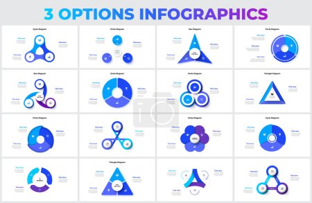Ilustración de Gran conjunto de triángulos vectoriales, círculos y otros elementos para infografía con 3 opciones. - Imagen libre de derechos
